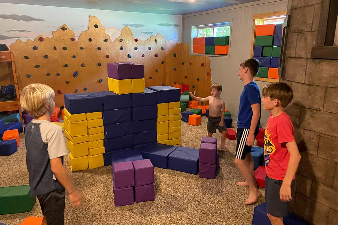 Climbing wall and soft blocks