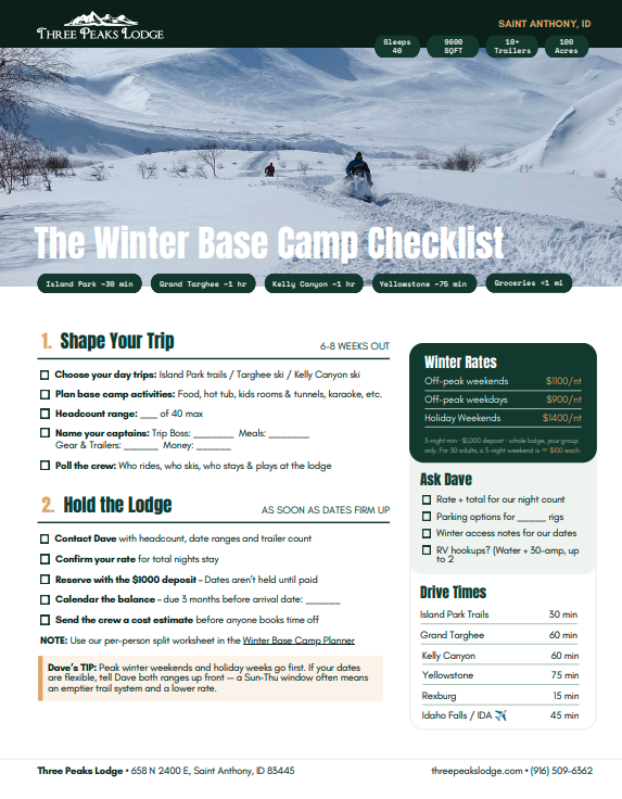 First page of the Winter Base Camp Checklist